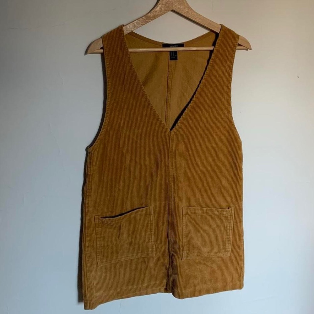 Forever 21 women's ribbed corduroy v-neck overall dress, size small